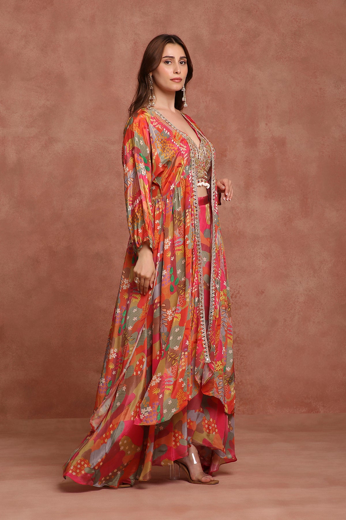 Multicolor Printed Draped Jacket Set for Mehendi, Destination Wedding & Festive Wear