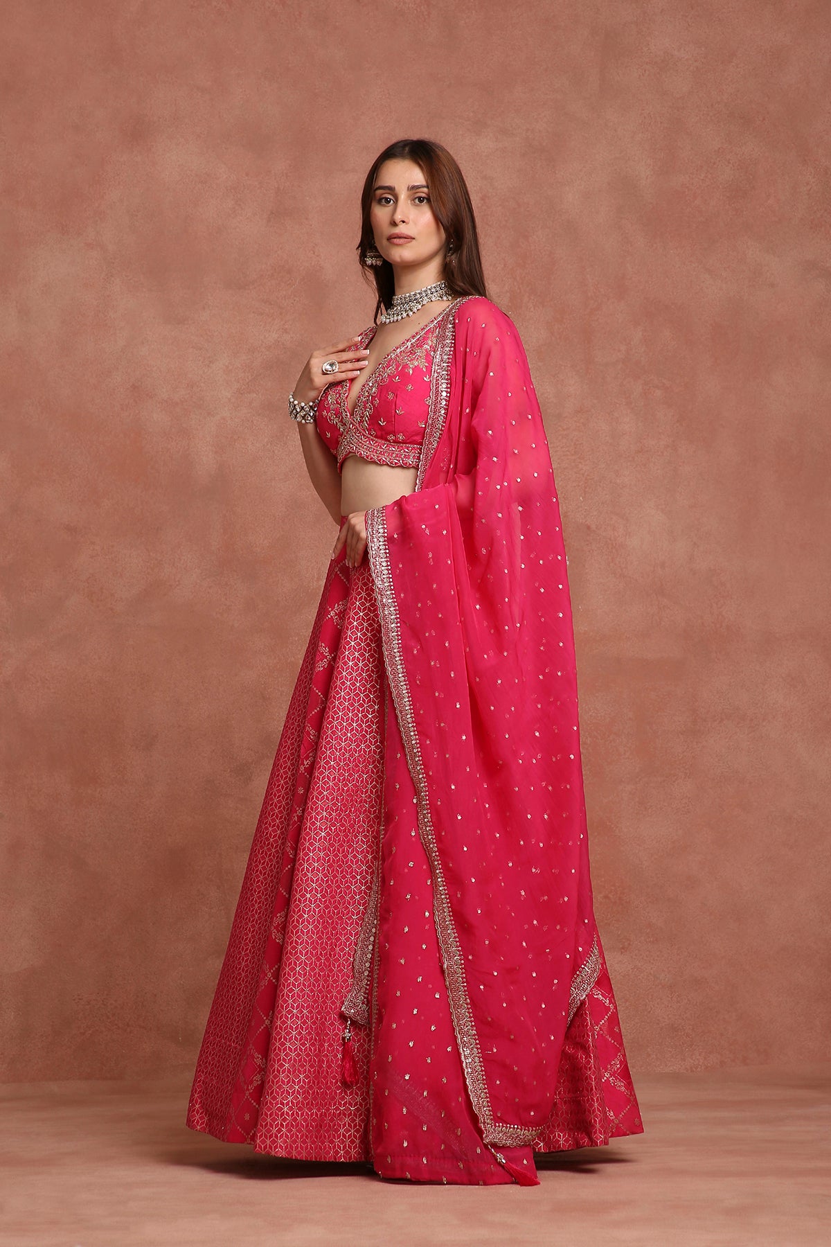Embroidered Pink Silk Blend Lehenga Choli with Dupatta