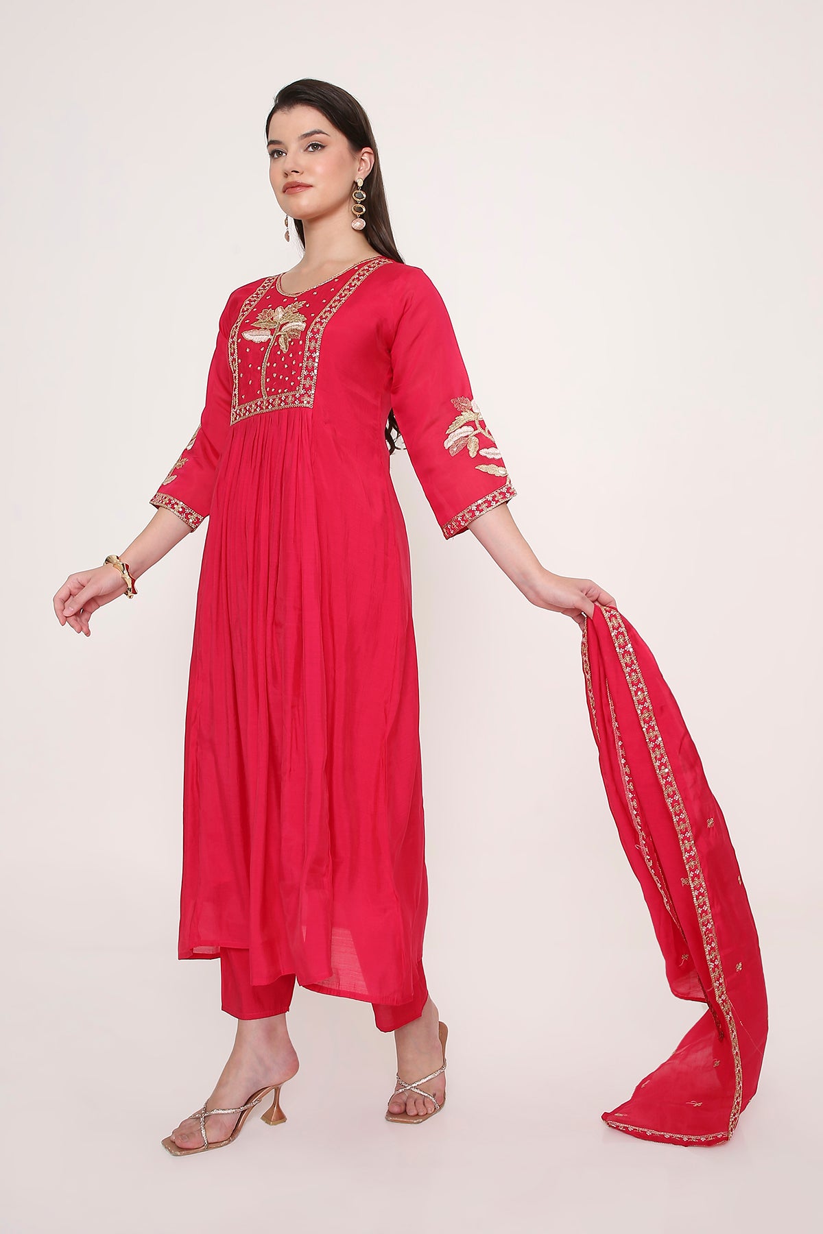 Pink Zardosi Work Anarkali with Trousers & Dupatta