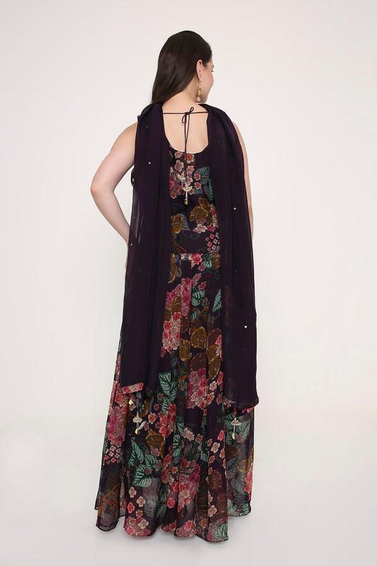 Hand-Embroidered Floral Peplum Tunic and Flared Palazzo