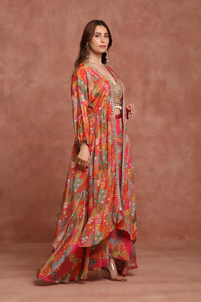 Multicolor Printed Draped Jacket Set for Mehendi, Destination Wedding & Festive Wear