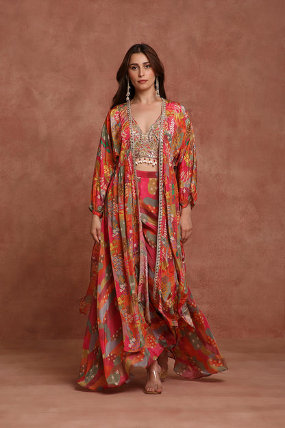 Multicolor Printed Draped Jacket Set for Mehendi, Destination Wedding & Festive Wear