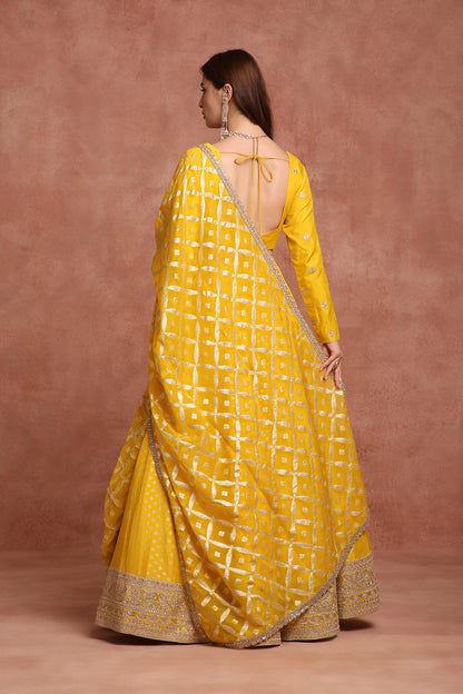 Radiant Mustard Yellow Haldi Lehenga Choli with Gota Patti & Mirror Work