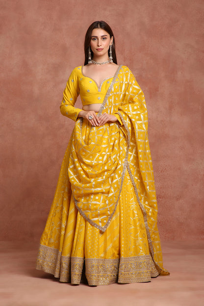 Radiant Mustard Yellow Haldi Lehenga Choli with Gota Patti & Mirror Work