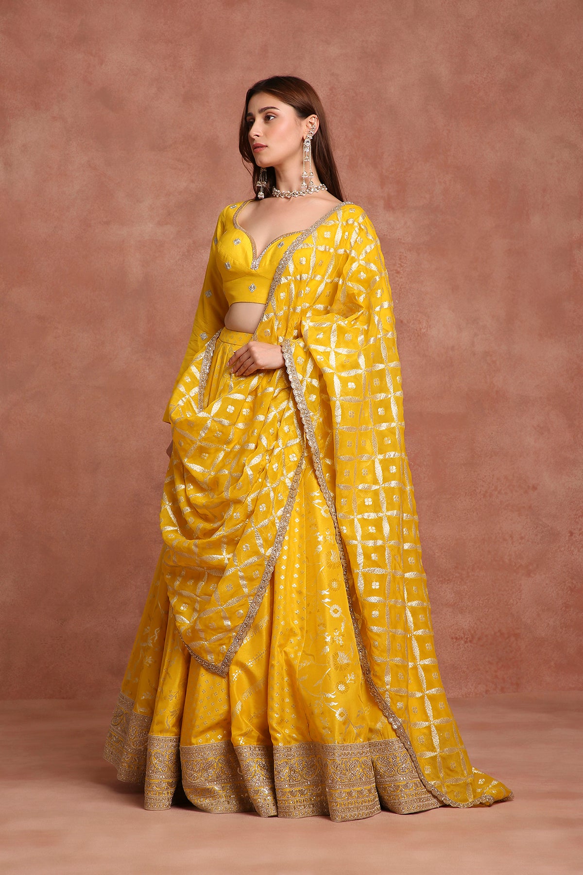 Radiant Mustard Yellow Haldi Lehenga Choli with Gota Patti & Mirror Work