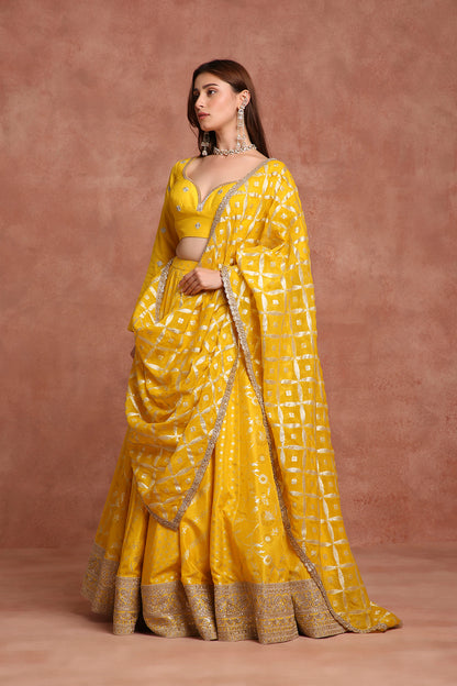 Radiant Mustard Yellow Haldi Lehenga Choli with Gota Patti & Mirror Work
