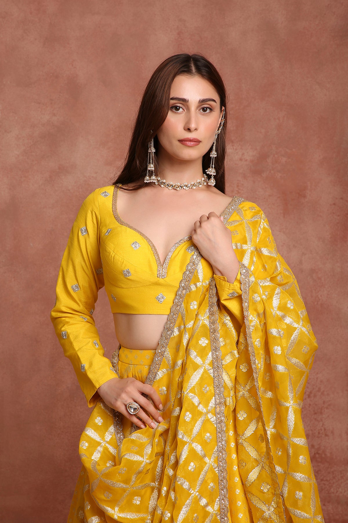 Radiant Mustard Yellow Haldi Lehenga Choli with Gota Patti & Mirror Work