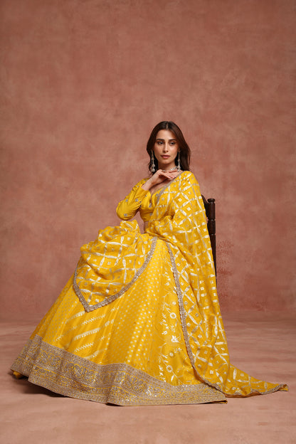 Radiant Mustard Yellow Haldi Lehenga Choli with Gota Patti & Mirror Work