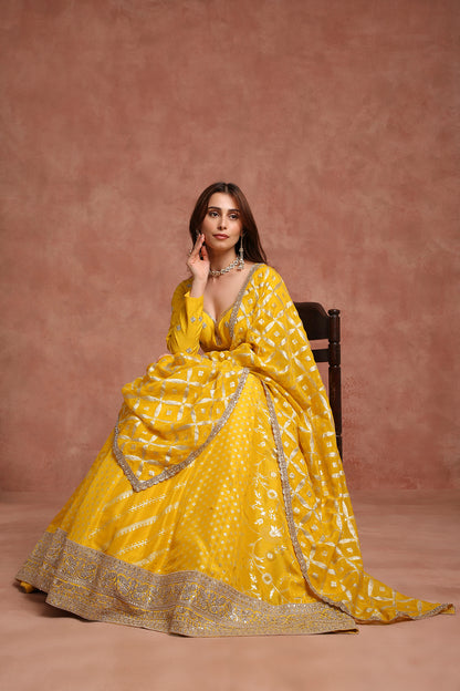 Radiant Mustard Yellow Haldi Lehenga Choli with Gota Patti & Mirror Work