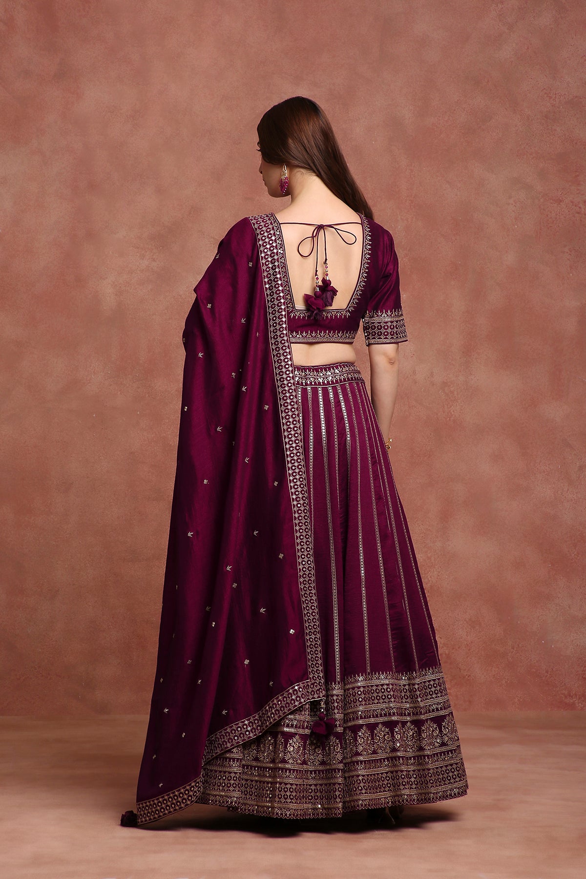 Wine Velvet Festive Lehenga Choli with Resham & Sequence Work – Special Occasion Wear