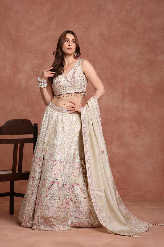 Designer Ivory Bridal Lehenga Choli for Wedding, Sangeet & Engagement