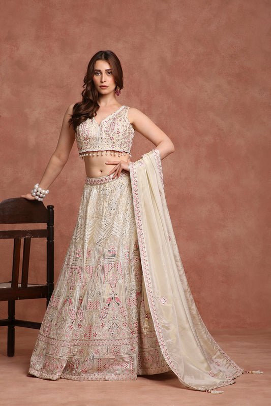 Designer Ivory Bridal Lehenga Choli for Wedding, Sangeet & Engagement