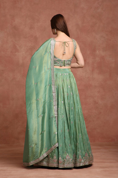 Royal Mint Green Embroidered Jacket Lehenga