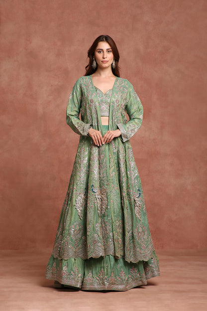 Royal Mint Green Embroidered Jacket Lehenga
