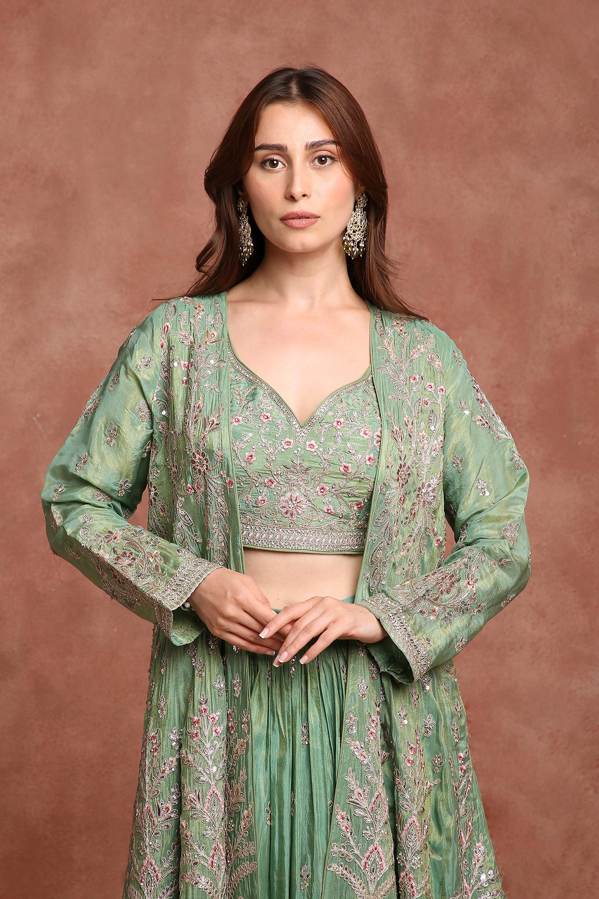 Royal Mint Green Embroidered Jacket Lehenga
