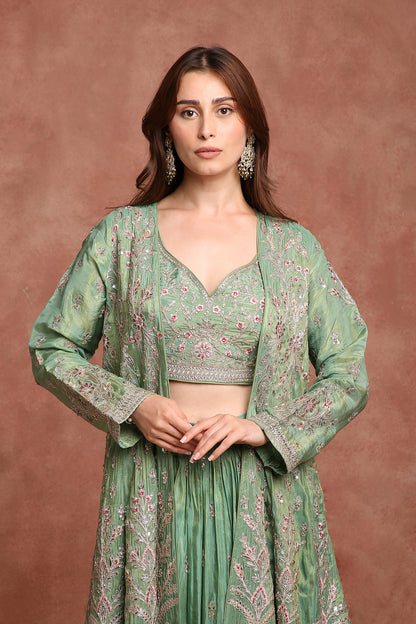 Royal Mint Green Embroidered Jacket Lehenga