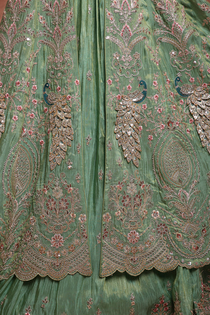 Royal Mint Green Embroidered Jacket Lehenga