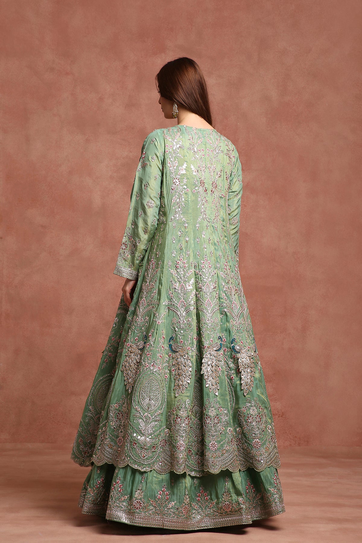 Royal Mint Green Embroidered Jacket Lehenga