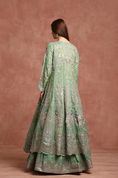 Royal Mint Green Embroidered Jacket Lehenga