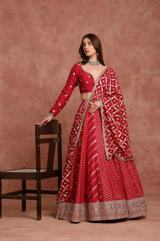 Royal Red Banarasi Silk Embroidered Bridal Lehenga Choli for Wedding & Reception