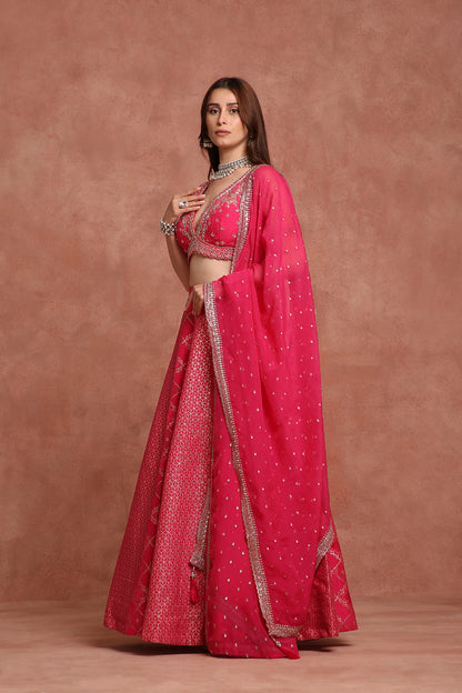 Embroidered Pink Silk Blend Lehenga Choli with Dupatta