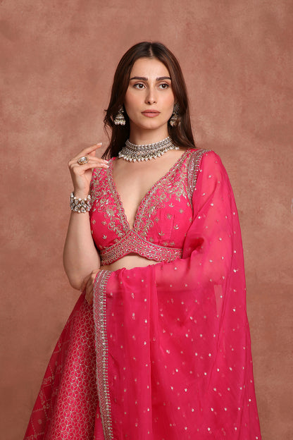 Embroidered Pink Silk Blend Lehenga Choli with Dupatta