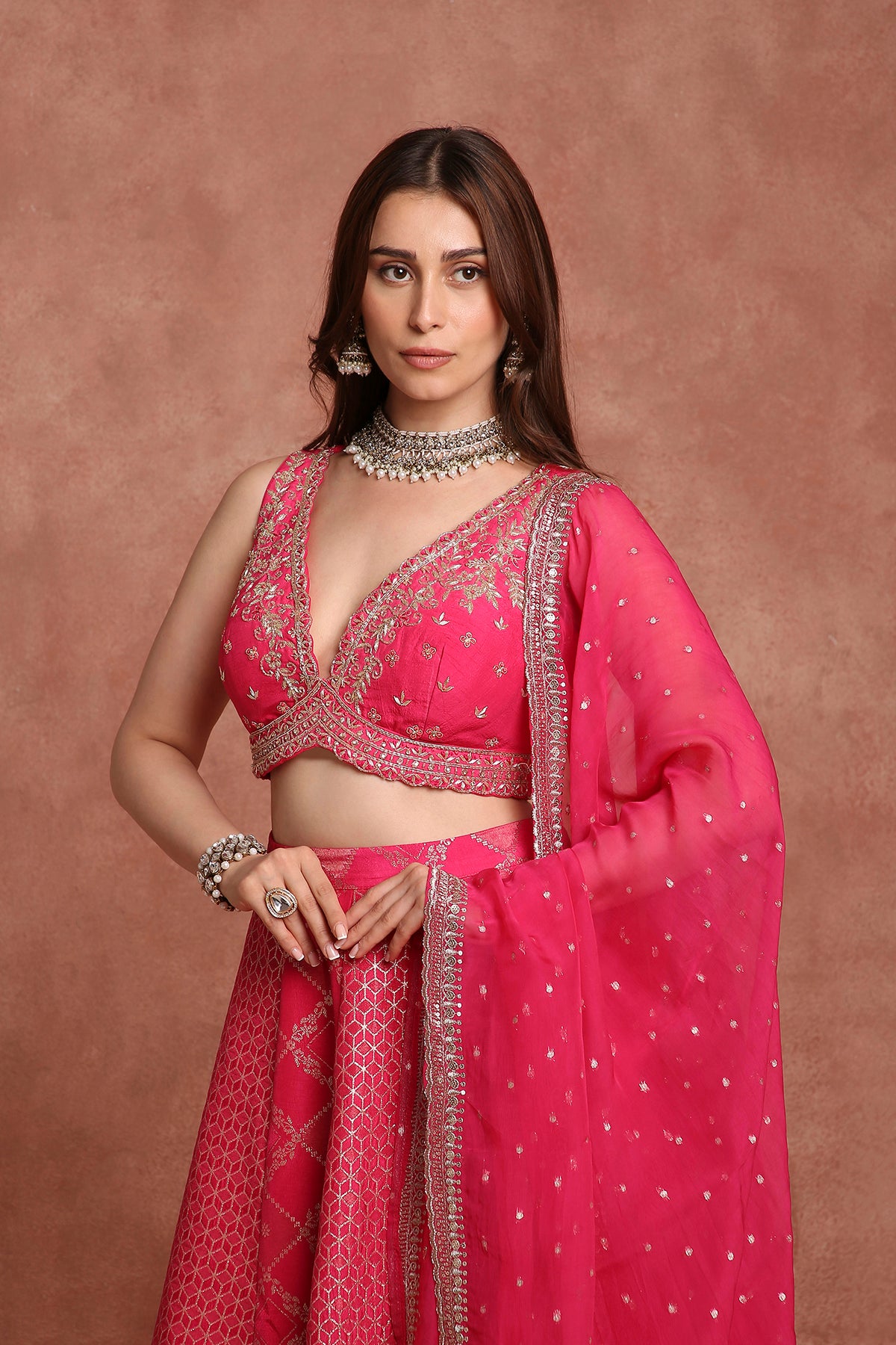 Embroidered Pink Silk Blend Lehenga Choli with Dupatta