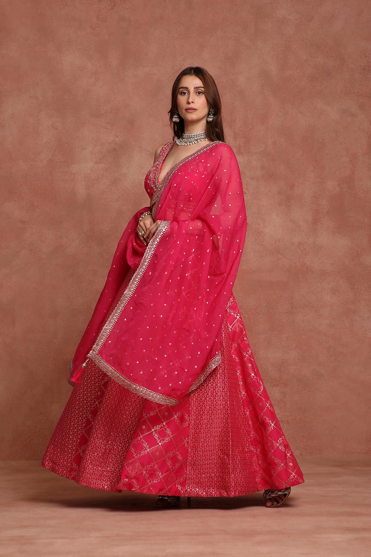 Embroidered Pink Silk Blend Lehenga Choli with Dupatta