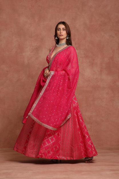 Embroidered Pink Silk Blend Lehenga Choli with Dupatta