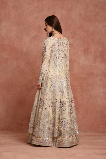Ethereal Beige Embroidered Lehenga Set with Bralette Blouse & Longline Jacket