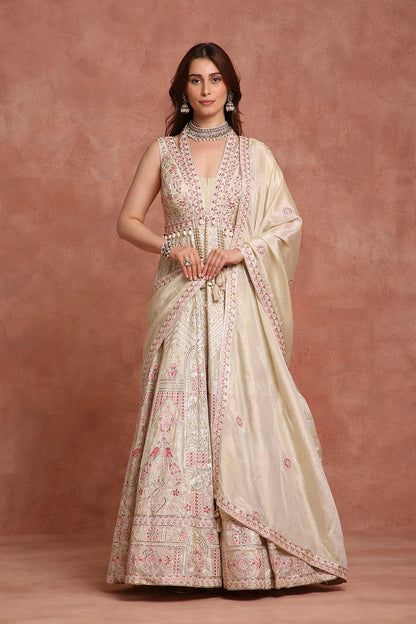 Luxury Ivory Blush Pink Embroidered Gown for Wedding & Traditional Celebrations