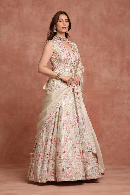 Luxury Ivory Blush Pink Embroidered Gown for Wedding & Traditional Celebrations