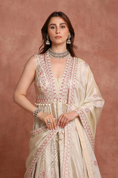 Luxury Ivory Blush Pink Embroidered Gown for Wedding & Traditional Celebrations