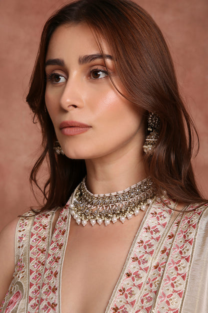 Luxury Ivory Blush Pink Embroidered Gown for Wedding & Traditional Celebrations