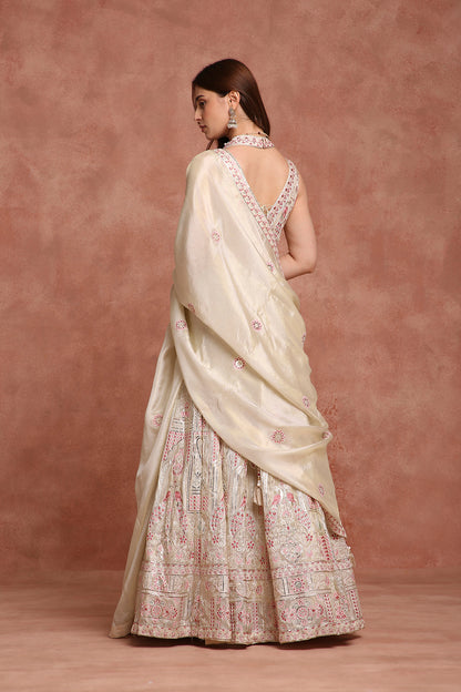 Luxury Ivory Blush Pink Embroidered Gown for Wedding & Traditional Celebrations