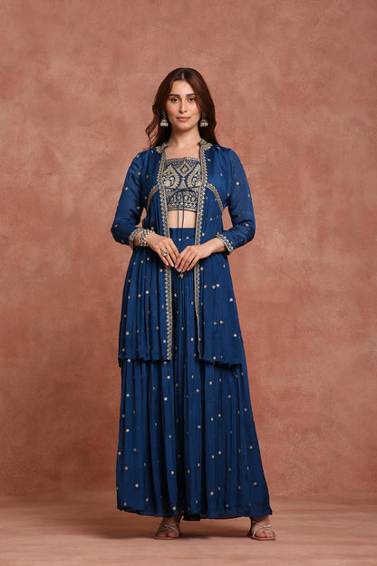 Blue Embellished Indo‑Western Outfit with Sharara