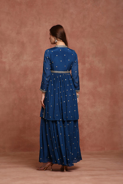 Blue Embellished Indo‑Western Outfit with Sharara