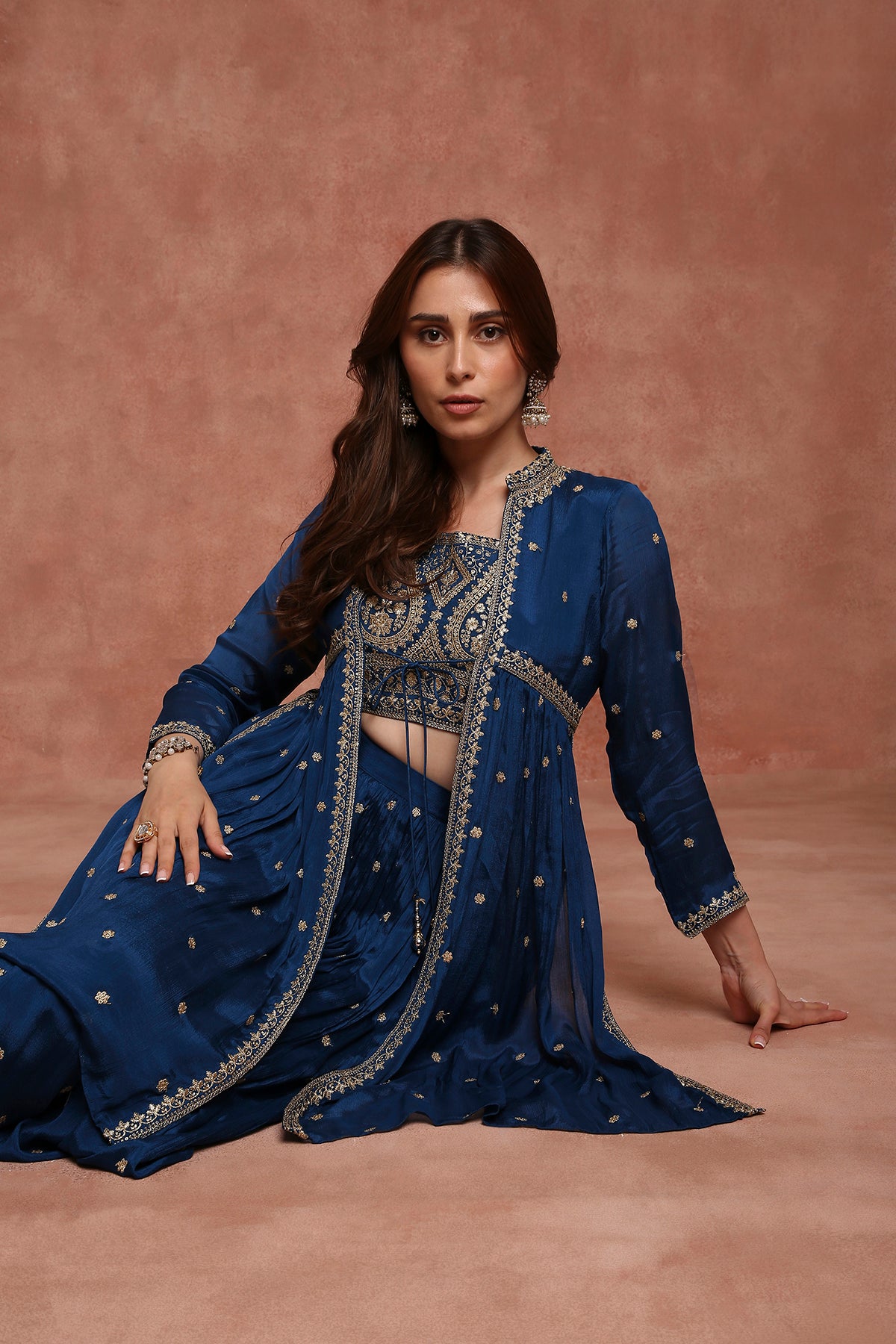 Blue Embellished Indo‑Western Outfit with Sharara