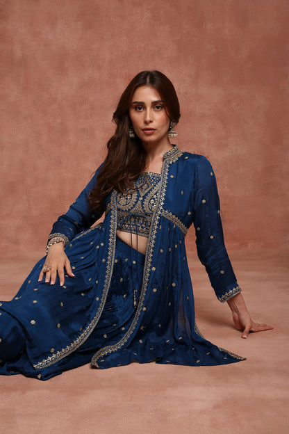 Blue Embellished Indo‑Western Outfit with Sharara