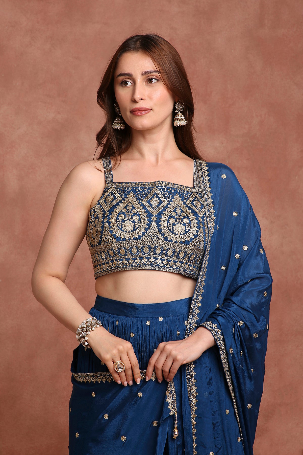 Blue Embellished Indo‑Western Outfit with Sharara