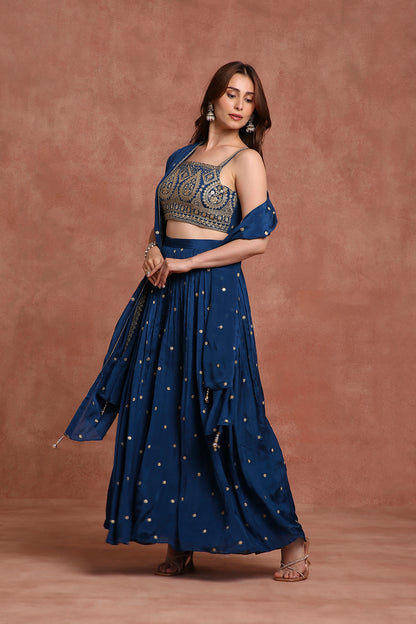 Blue Embellished Indo‑Western Outfit with Sharara