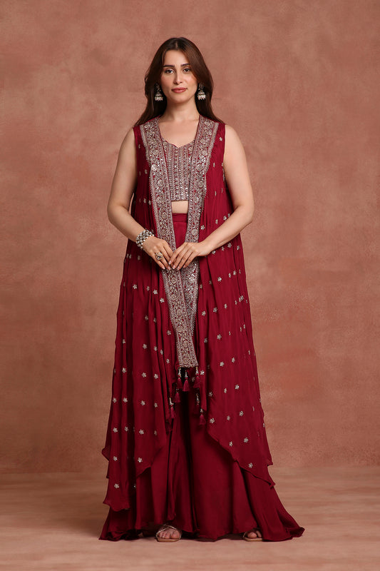 Majenta Embroidered Jacket Lehenga Set for Sangeet, Cocktail & Reception Wear