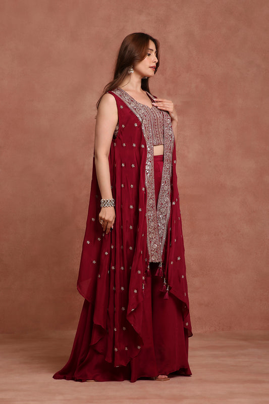 Majenta Embroidered Jacket Lehenga Set for Sangeet, Cocktail & Reception Wear