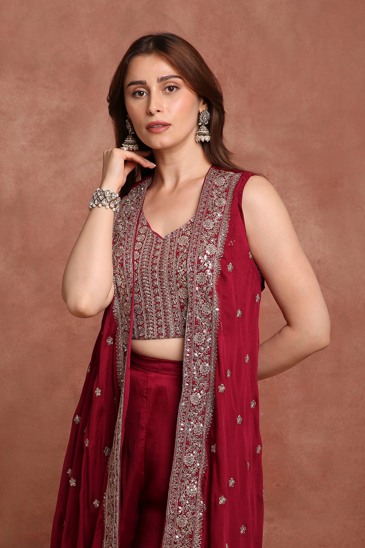 Majenta Embroidered Jacket Lehenga Set for Sangeet, Cocktail & Reception Wear