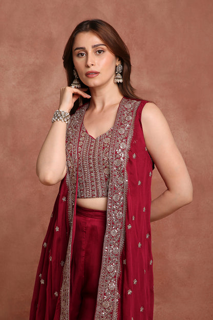 Majenta Embroidered Jacket Lehenga Set for Sangeet, Cocktail & Reception Wear