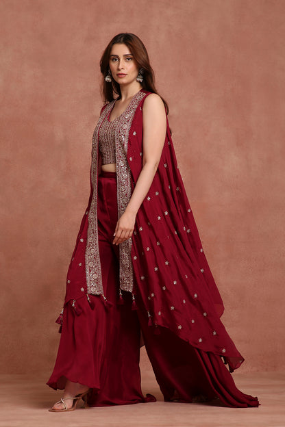 Majenta Embroidered Jacket Lehenga Set for Sangeet, Cocktail & Reception Wear