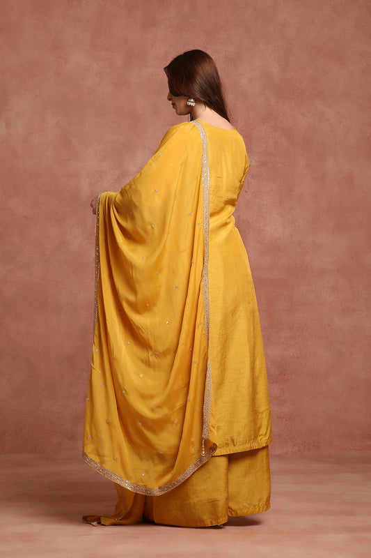 Mustard Yellow Embroidered Kurta Sharara Set for Haldi,Wedding Day& Festive Wear