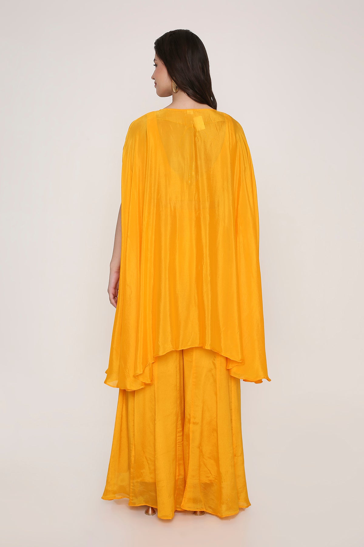 Yellow Embroidered Kaftan Style Cape Top with Palazzos