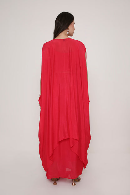 Pleated Crop Top with Draped Dhoti and Embroidered Cape