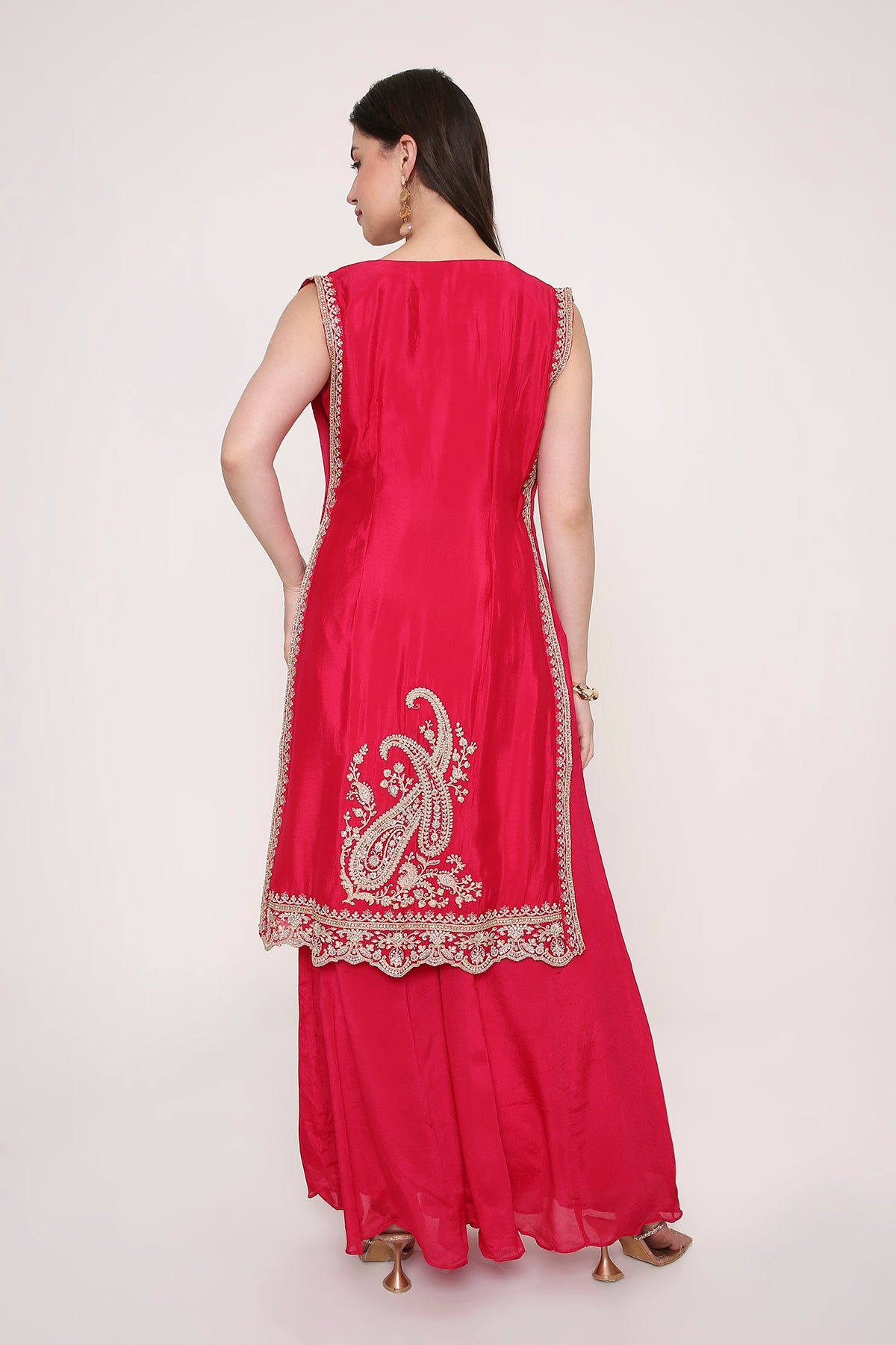Pink Paisley Embroidered Indo-Western Fusion Sharara Suit